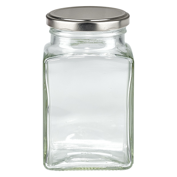 260 ml szklane opakowanie czworok&#261;tne z pokrywk&#261; BasicSeal w kolorze srebrnym UN..