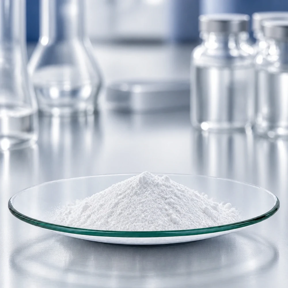 Precyzyjna szklana szalka zegarkowa o średnicy 100 mm z białym proszkiem do wag laboratoryjnych i analiz