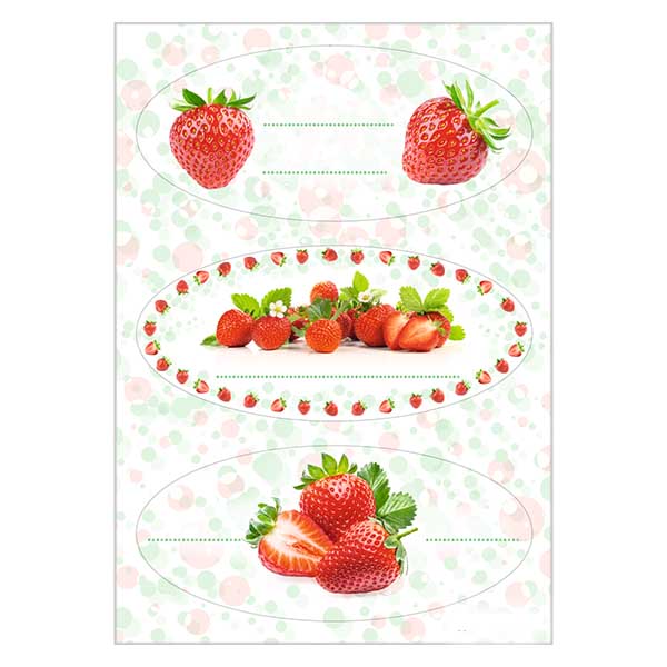 Naklejki kuchenne &quot;Truskawka&quot; (12 naklejek) | 4 arkusze = 12 naklejek papierowych.