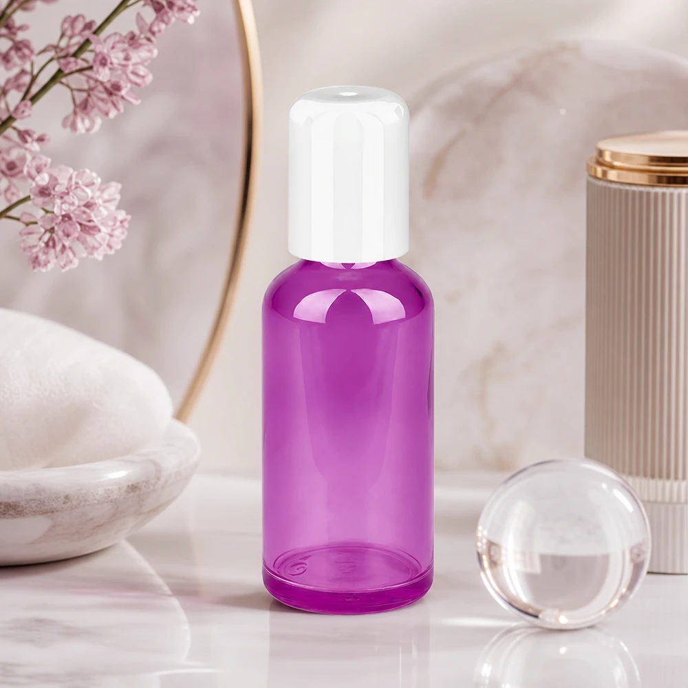 Butelka kosmetyczna o pojemności 50 ml z aplikatorem typu roll-on i białą nasadką STD do precyzyjnej aplikacji