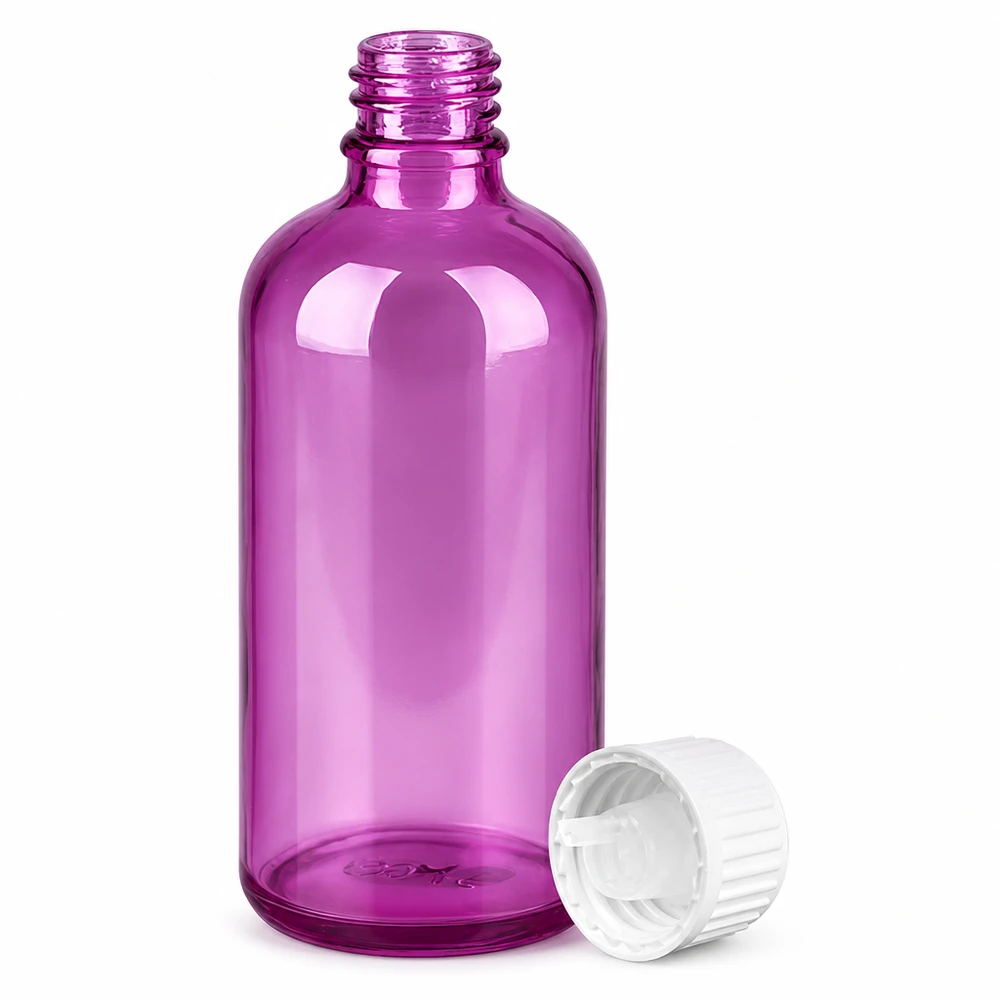 Butelka z zakraplaczem 100 ml 0,9 mm biały standard PurpleLine UT18/100 100 ml butelka z zakraplaczem PurpleLine w kolorze przezroczystego fioletu z precyzyjnym zakraplaczem 0,9 mm do dokładnego dozowania.
