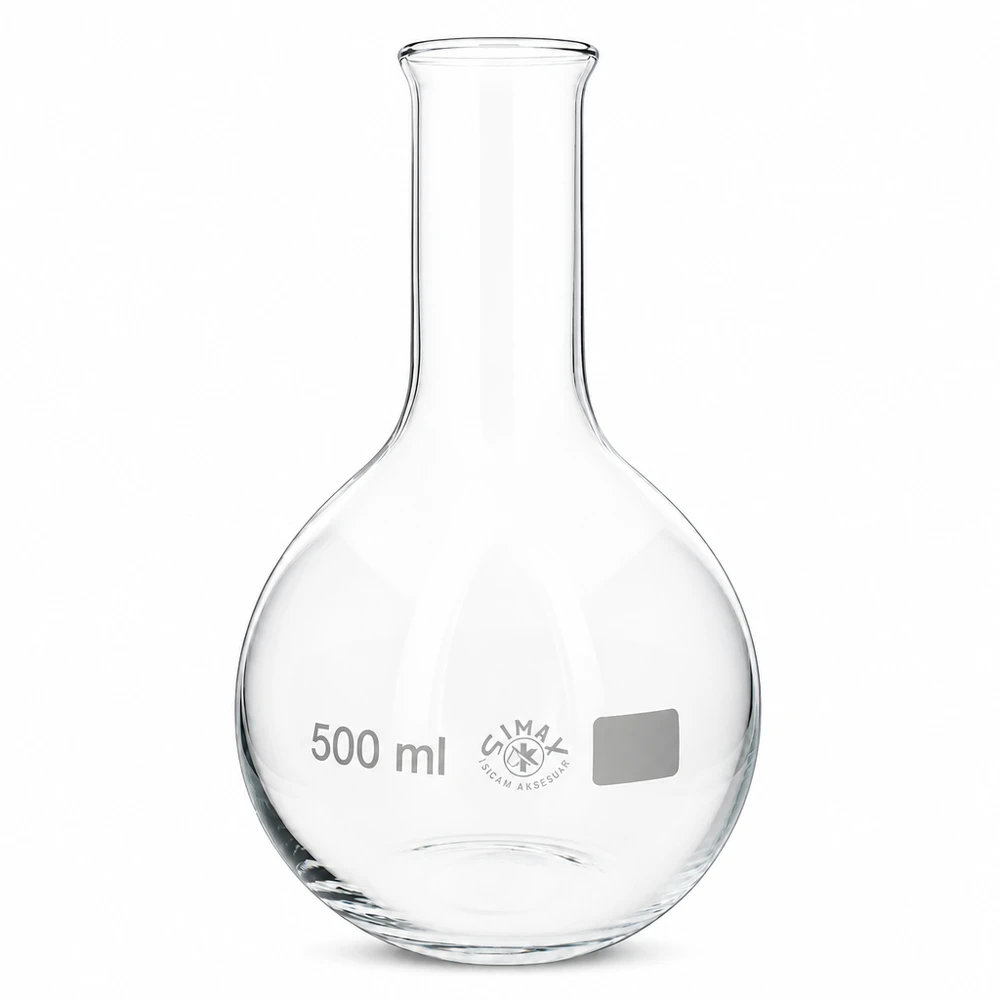 Kolba laboratoryjna 500 ml z wąską szyjką i okrągłym dnem do precyzyjnych pomiarów