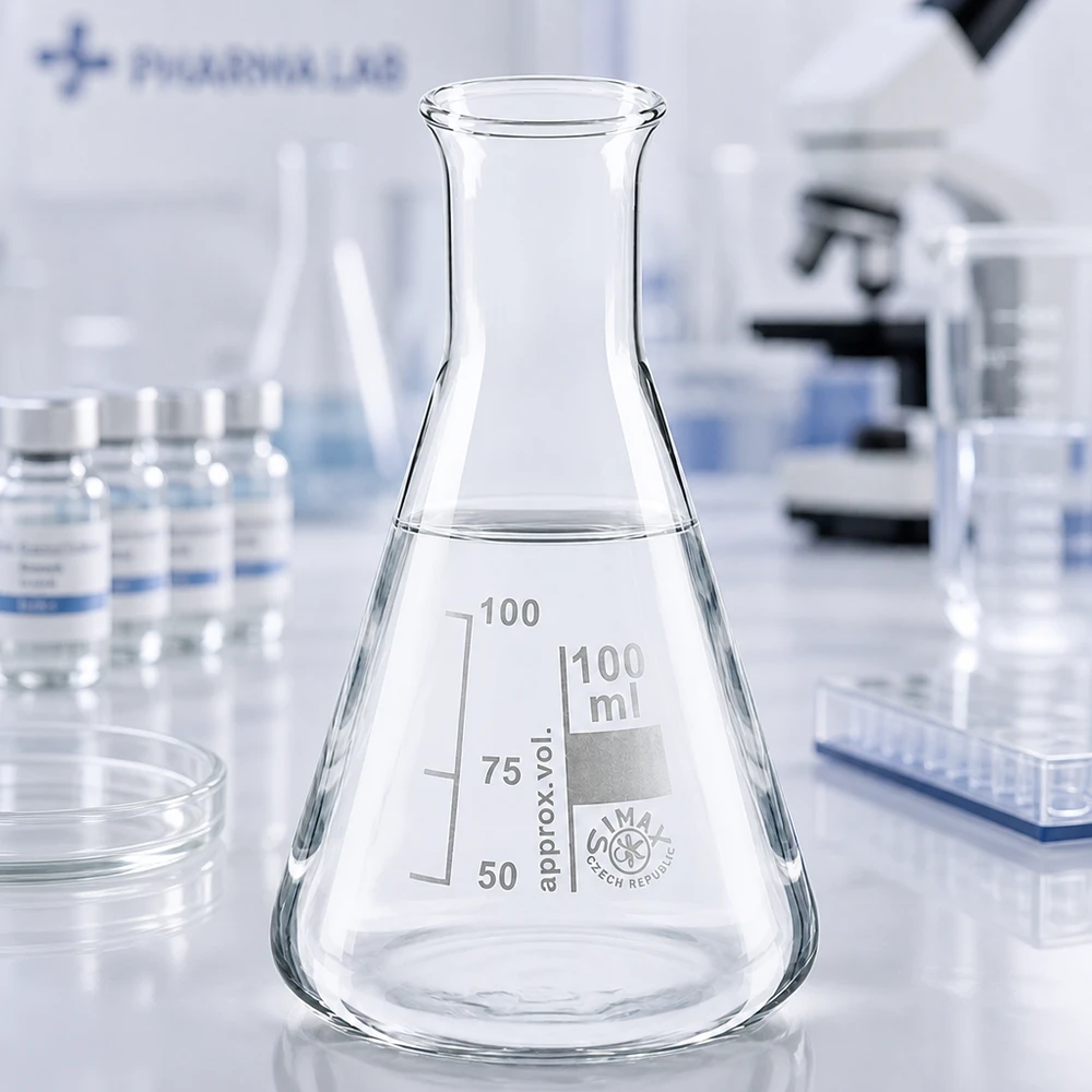 Wysokiej jakości kolba Erlenmeyera o pojemności 100 ml wykonana z żaroodpornego szkła z wąską szyjką do zastosowań naukowych i badawczych