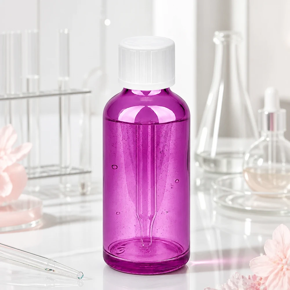 Butelka z zakraplaczem 50 ml 1,2 mm biała Standardowy, zabezpieczony przed dziećmi PurpleLine.UT18/50 Plastikowa butelka z zakraplaczem o pojemności 50 ml w kolorze przezroczystego fioletu z białą zakrętką do precyzyjnego dozowania