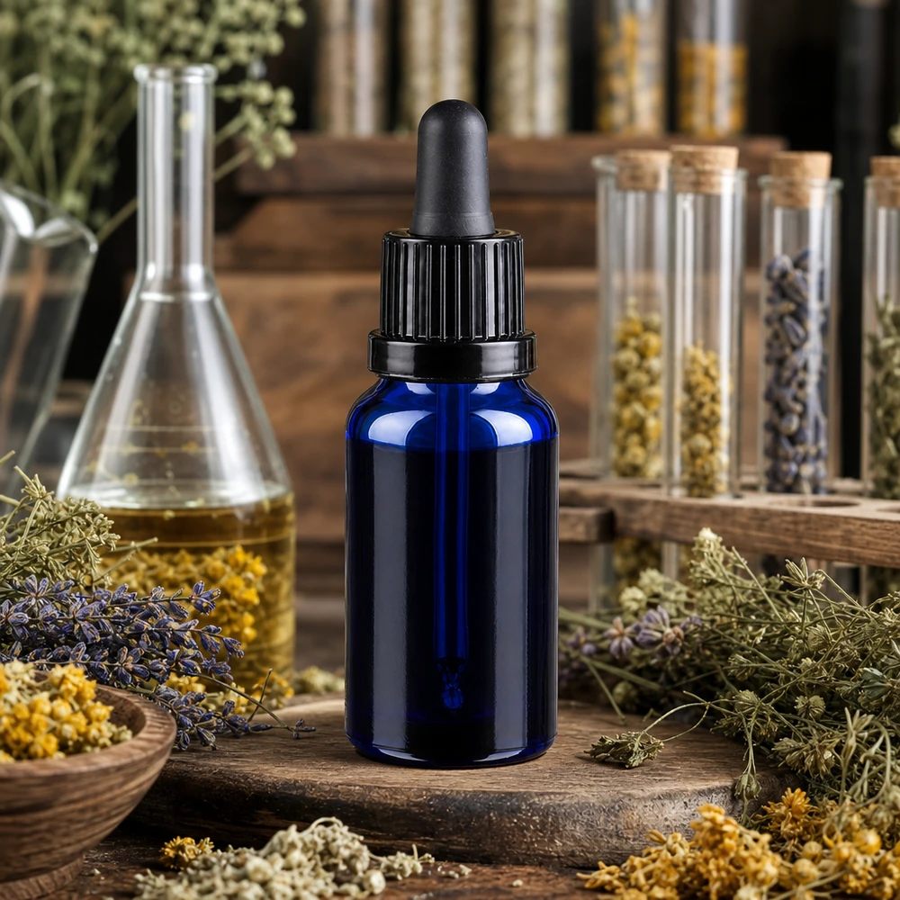 Butelka do leków płynnych 20 ml, czarna OV BlueLine UT18/20 Butelka z pipetą o pojemności 20 ml z ergonomiczną czarną pipetą zapewniającą dokładne dozowanie kropli i łatwą obsługę.