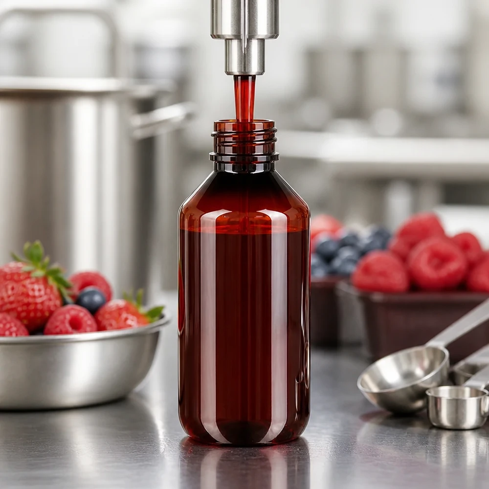 Kompakte 200ml Braunglasflasche aus PET mit OV-Deckel für Fruchtextrakte und Konzentrate