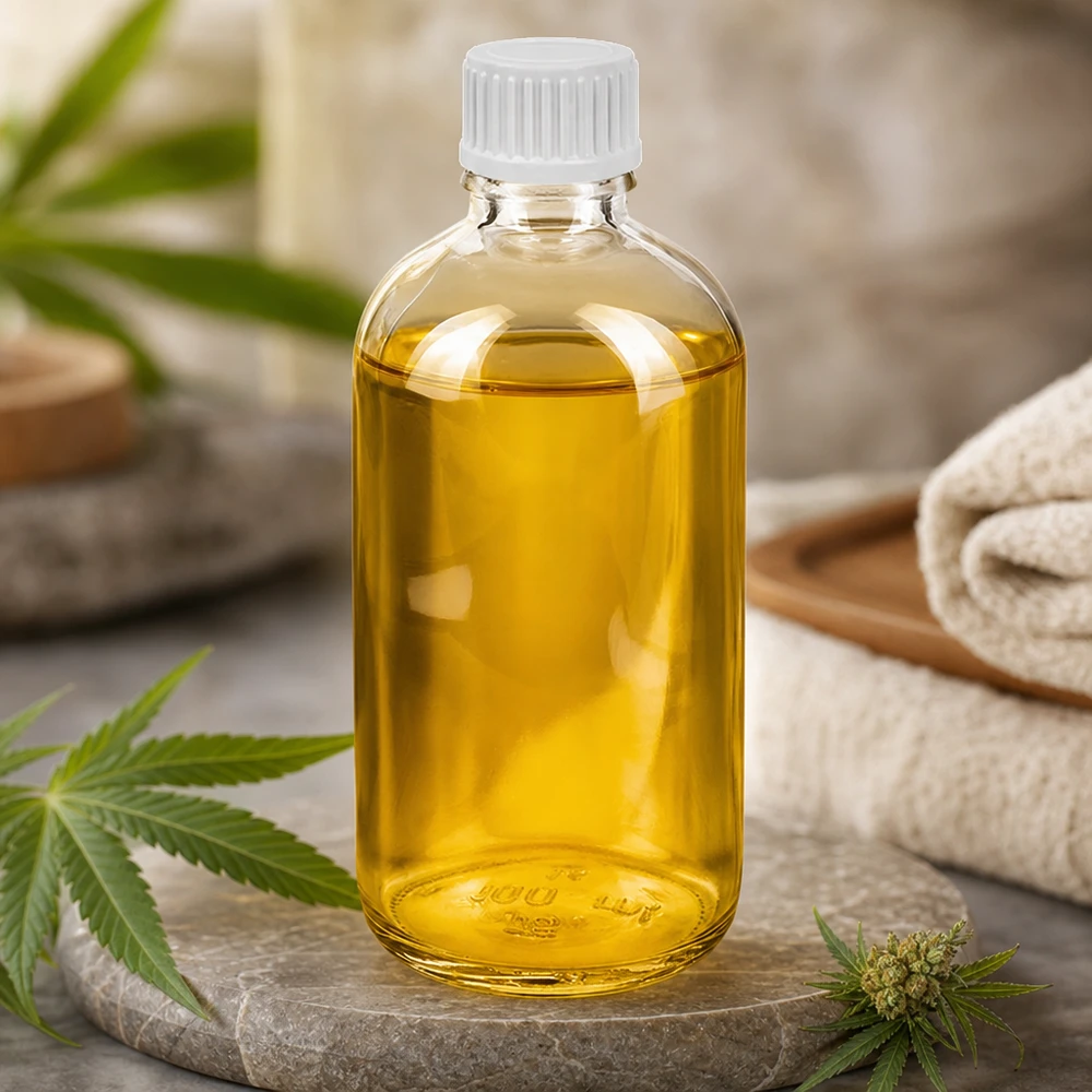 Butelka z zakraplaczem na olej CBD, 100 ml, przezroczyste szkło z białą zakrętką, otwór zakraplacza 0,9 mm, ClearLine UT18