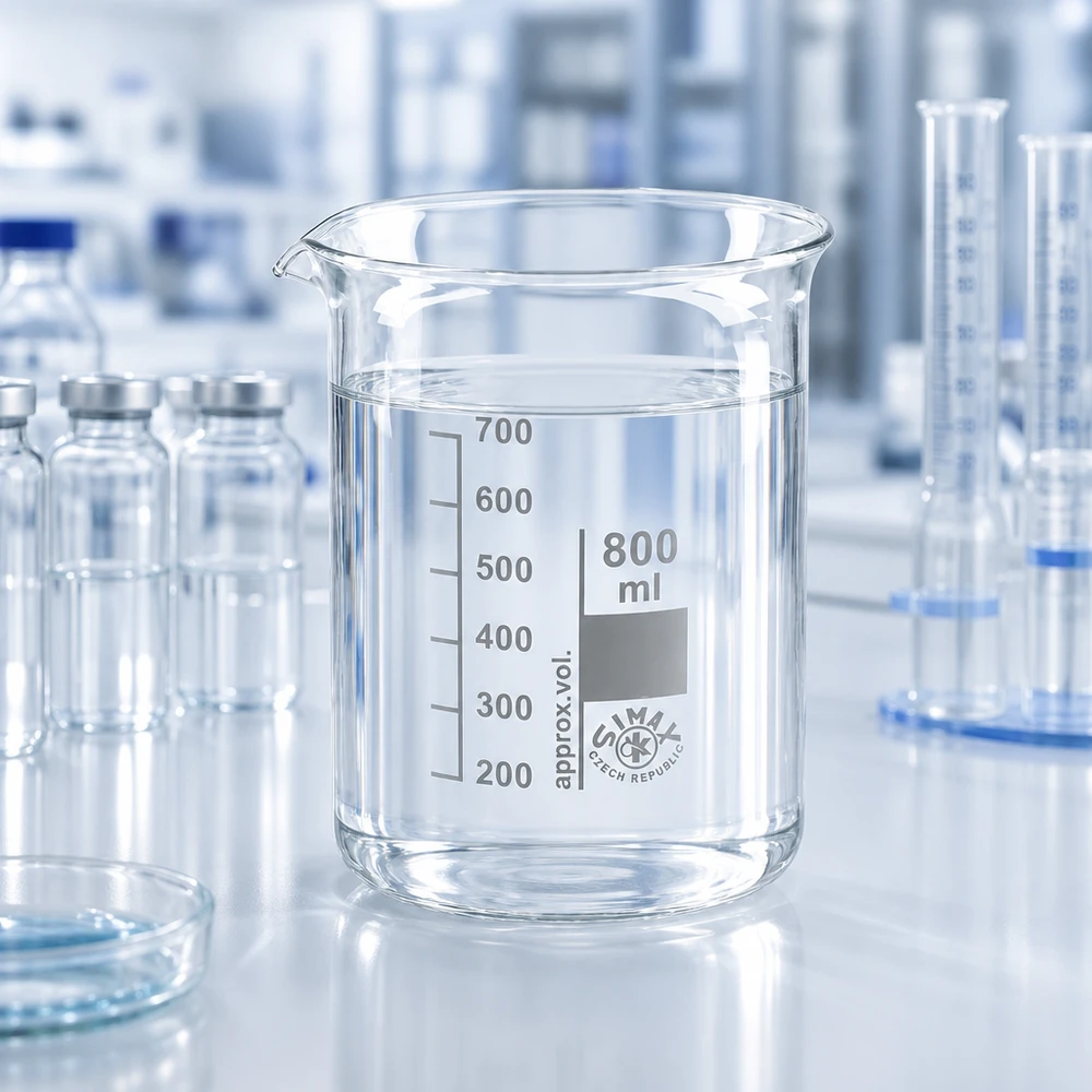 Profesjonalna zlewka laboratoryjna 800 ml o niskim profilu wykonana z odpornego chemicznie szkła borokrzemowego