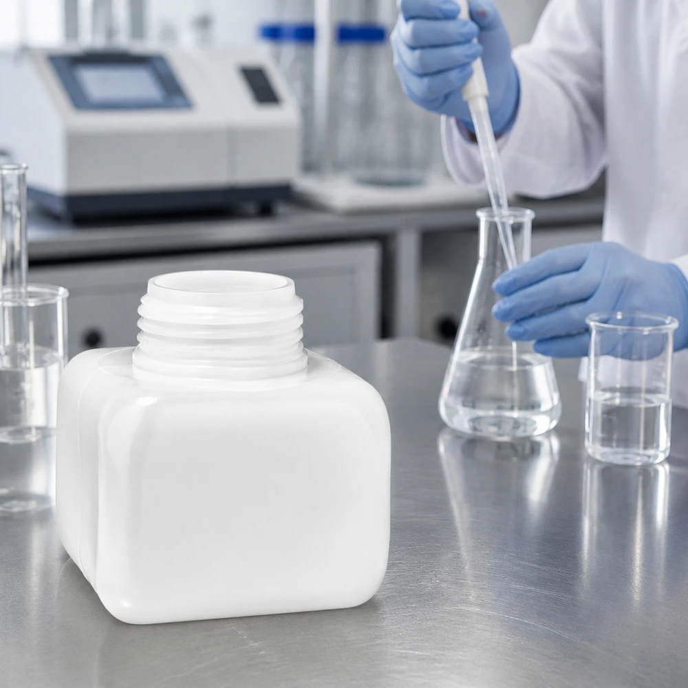 Butelka na chemikalia 250 ml, PE-HD, z szeroką szyjką, w kolorze naturalnym, do zastosowań laboratoryjnych, typu Erlenmeyer, do pipetowania