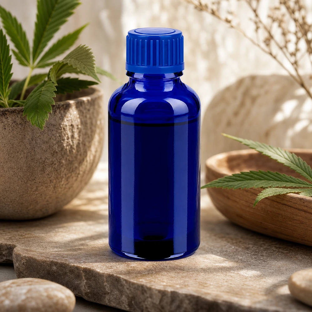 Butelka 30 ml 11 mm SV niebieska STD BlueLine UT18/30 Kompaktowa szklana butelka o pojemności 30 ml w jasnoniebieskim kolorze, idealna do przechowywania niewielkich ilości wysokiej jakości substancji.