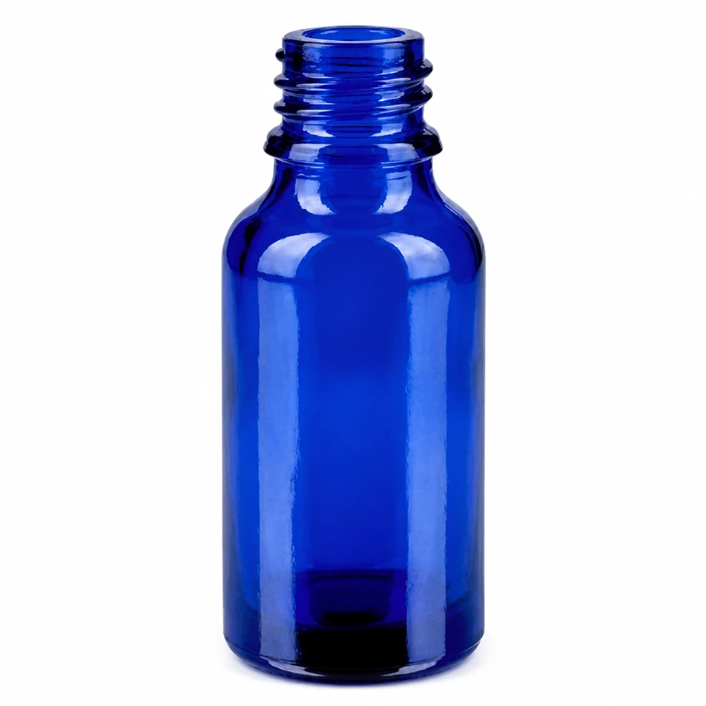 Butelka ze spryskiwaczem 20 ml biała/przezroczysta STD BlueLine UT18/20 Mała szklana butelka o pojemności 20 ml w kolorze niebieskim z gwintem do aplikacji w sprayu i produktów kosmetycznych
