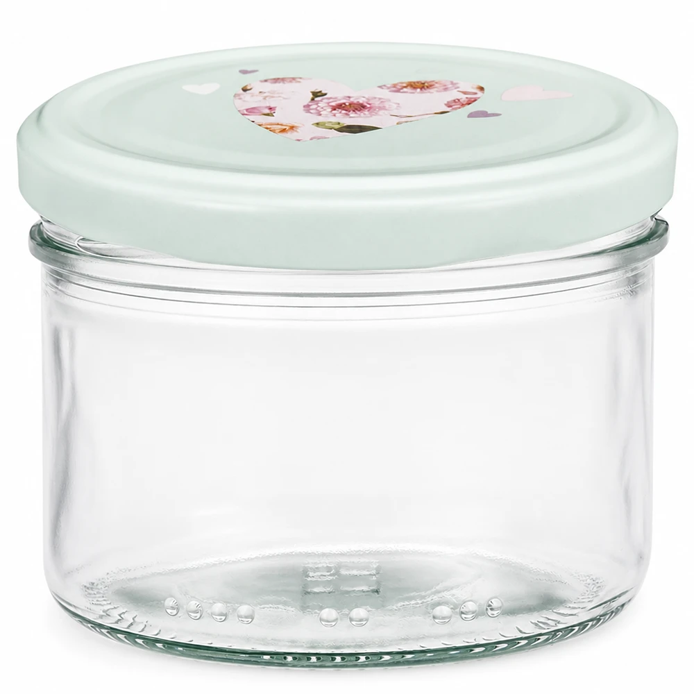 Szklanka cylindryczna 230 ml + pokrywka BasicSeal serce miętowa 230ml Zylinderglas mit mint BasicSeal Deckel in Herzdesign für Küche und Vorratshaltung von Glas-Fabrik.de