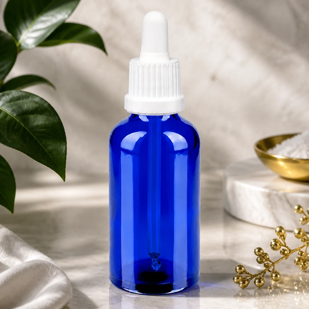Wysokiej jakości butelka z pipetą 50 ml w kolorze kobaltowo-niebieskim OV BlueLine UT18/50 dla aptek i laboratoriów