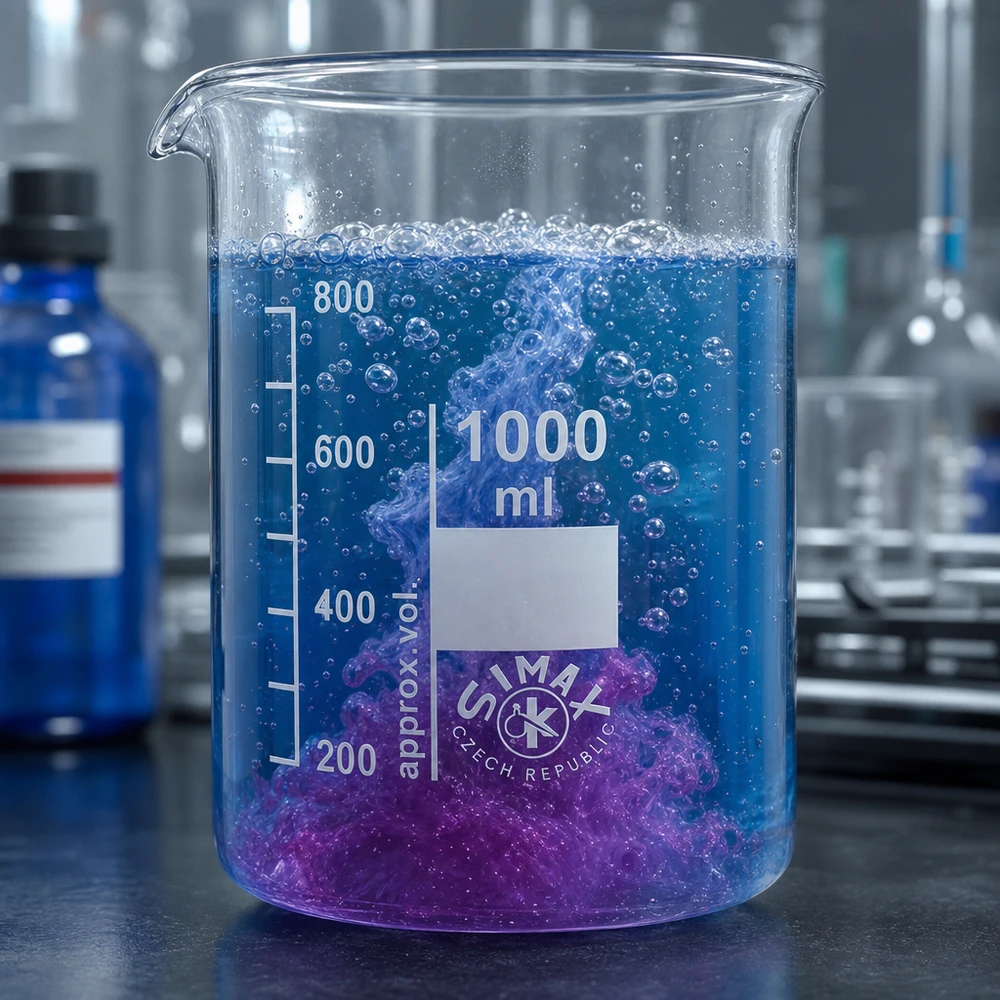 Zlewka 1000 ml ze szkła borokrzemowego, niski kształt Zlewka o dużej pojemności 1000 ml wykonana ze szkła borokrzemowego z wyraźnymi oznaczeniami objętości do pomiarów laboratoryjnych