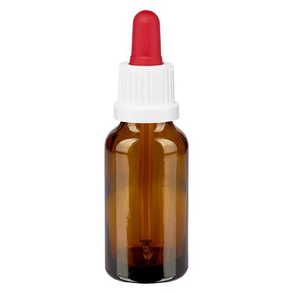 Butelka apteczna brązowa 20 ml pipeta biała/czerwona OV Butelka apteczna brązowa 20 ml pipeta biała/czerwona OV