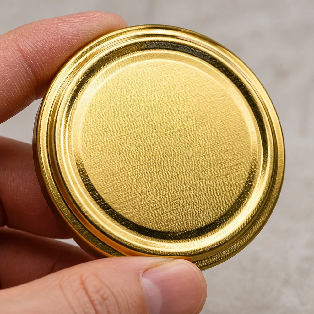 Złota pokrywa TO63, 63 mm – zbliżenie na szczotkowaną metalową powierzchnię UniTwist BasicSeal