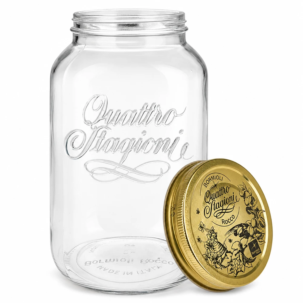 Słoik okrągły 3800 ml „Quattro Stagioni” z pokrywką Bormioli Rocco Quattro Stagioni 3800ml słoik na przetwory ze zdejmowaną pokrywką Widok szczegółowy Włoska jakość