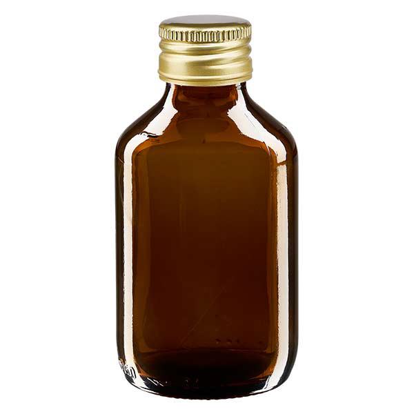 Butelka na lek 150 ml, brązowa, ze złotą aluminiową zakrętką ApoGlas. Farmaceutyczna jakość produkcji UE. Gwint 28 mm (PP28). (syrop, butelka z lekkiego szkła) Butelka na lek 150 ml, brązowa, ze złotą aluminiową zakrętką ApoGlas. Farmaceutyczna jakość produkcji UE. Gwint 28 mm (PP28). (syrop, butelka z lekkiego szkła)
