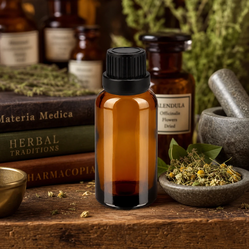 30 ml butelka z zakraplaczem 2 mm czarna OV BrownLine UT18/30 Precyzyjny otwór kroplowy o średnicy 2 mm w czarnej nasadce umożliwia dokładne dozowanie esencji i nalewek.