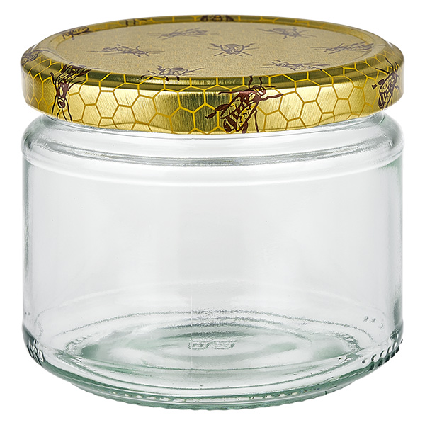 330 ml okr&#261;g&#322;e szk&#322;o + pokrywka BasicSeal ozdoba plastra miodu UN..