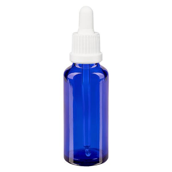 Butelka apteczna niebieska 30ml pipeta biała OV Butelka apteczna niebieska 30ml pipeta biała OV