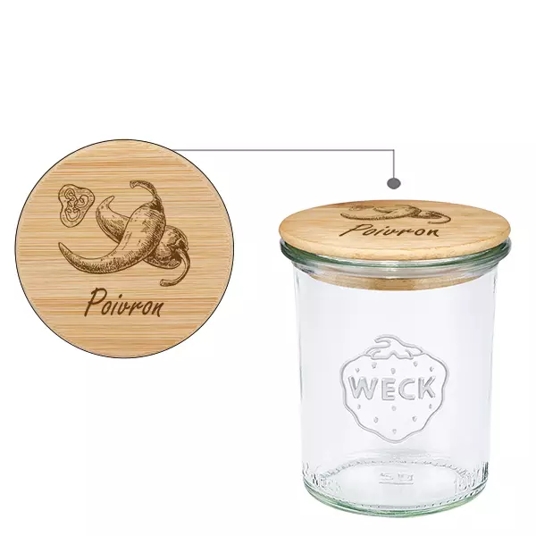 Drewniana pokrywka „Poivrons” z szklanym wkładem WECK 160 ml