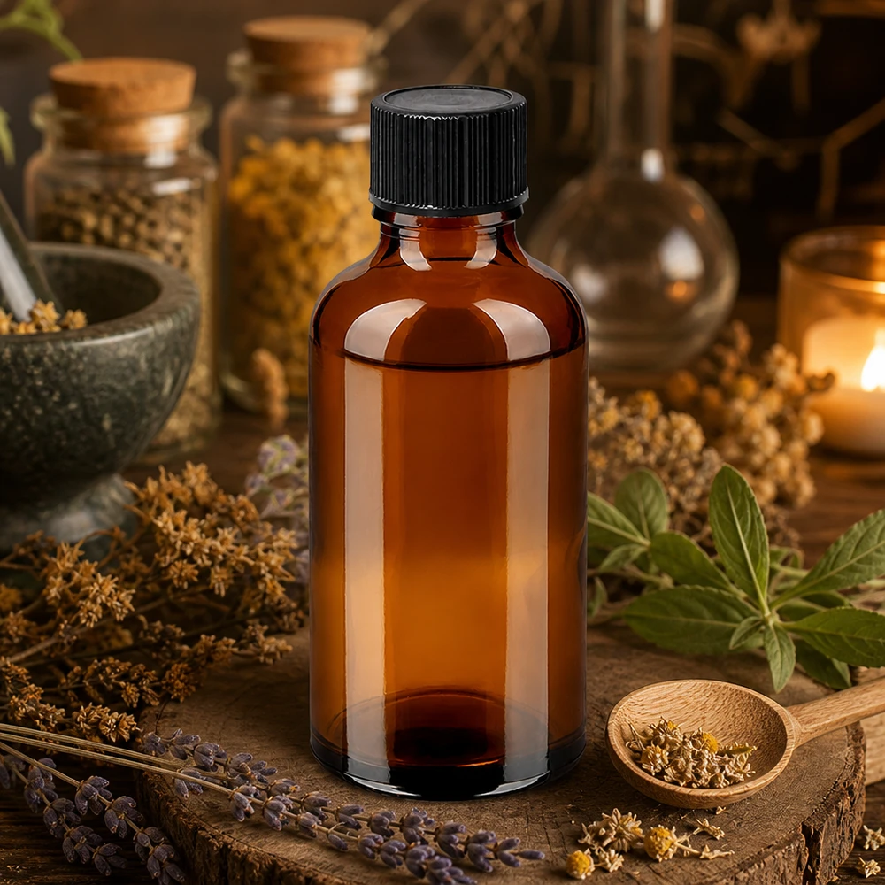 50 ml butelka z kroplomierzem 1 mm czarna STD BrownLine UT18/50 Wysokiej jakości butelka z zakraplaczem o pojemności 50 ml wykonana z bursztynowego szkła chroniącego przed promieniowaniem UV z precyzyjnym otworem o średnicy 1 mm.