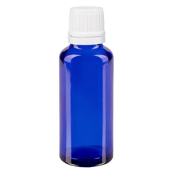 Butelka apteczna niebieska 30ml drip v. 1,2 mm biały OV Butelka apteczna niebieska 30ml drip v. 1,2 mm biały OV