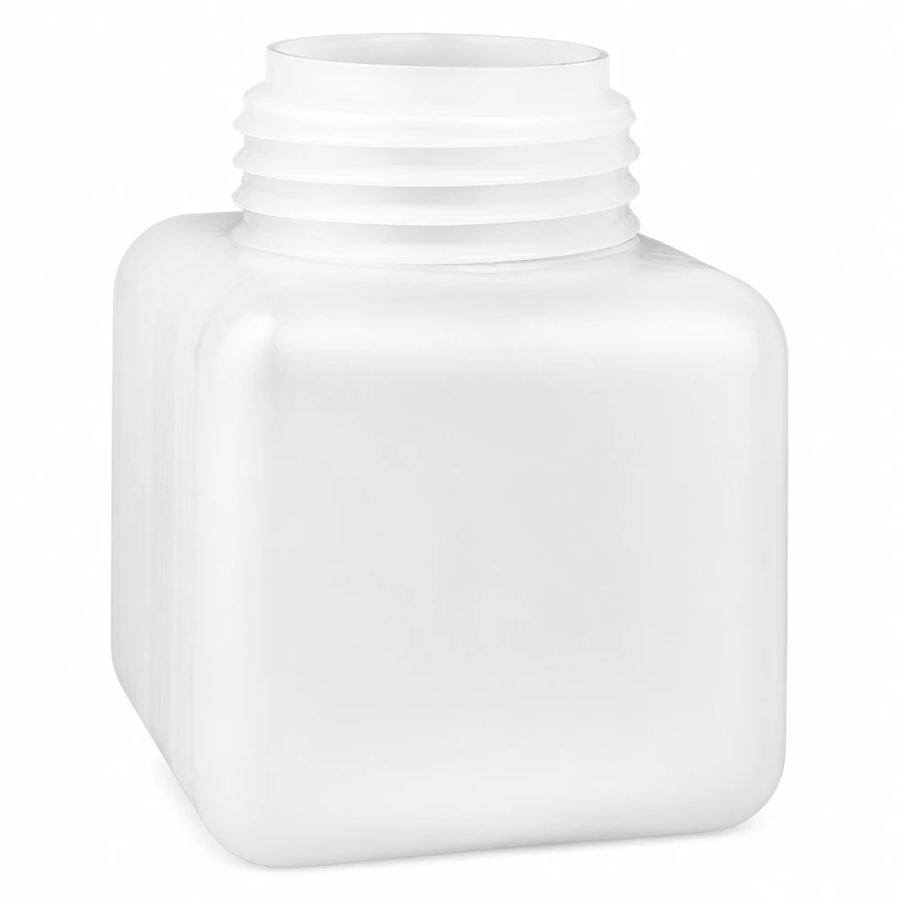 Butelka na chemikalia 500ml, szeroka szyjka z PE-HD, kolor naturalny, GL 65 Butelka na chemikalia 500 ml, z szeroką szyjką, z polietylenu HD w kolorze naturalnym, kwadratowa, bez pokrywki, butelka z tworzywa sztucznego