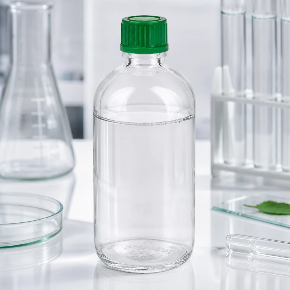 Butelka 100 ml 11 mm SV zielona STD ClearLine UT18/100 Butelka laboratoryjna z borokrzemianu o pojemności 100 ml z zieloną nakrętką 11 mm, model SV ClearLine UT18/100, przeznaczona do zastosowań laboratoryjnych