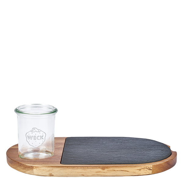 Deska do serwowania Plus3 wykonana z drewna akacjowego i &#322;upka