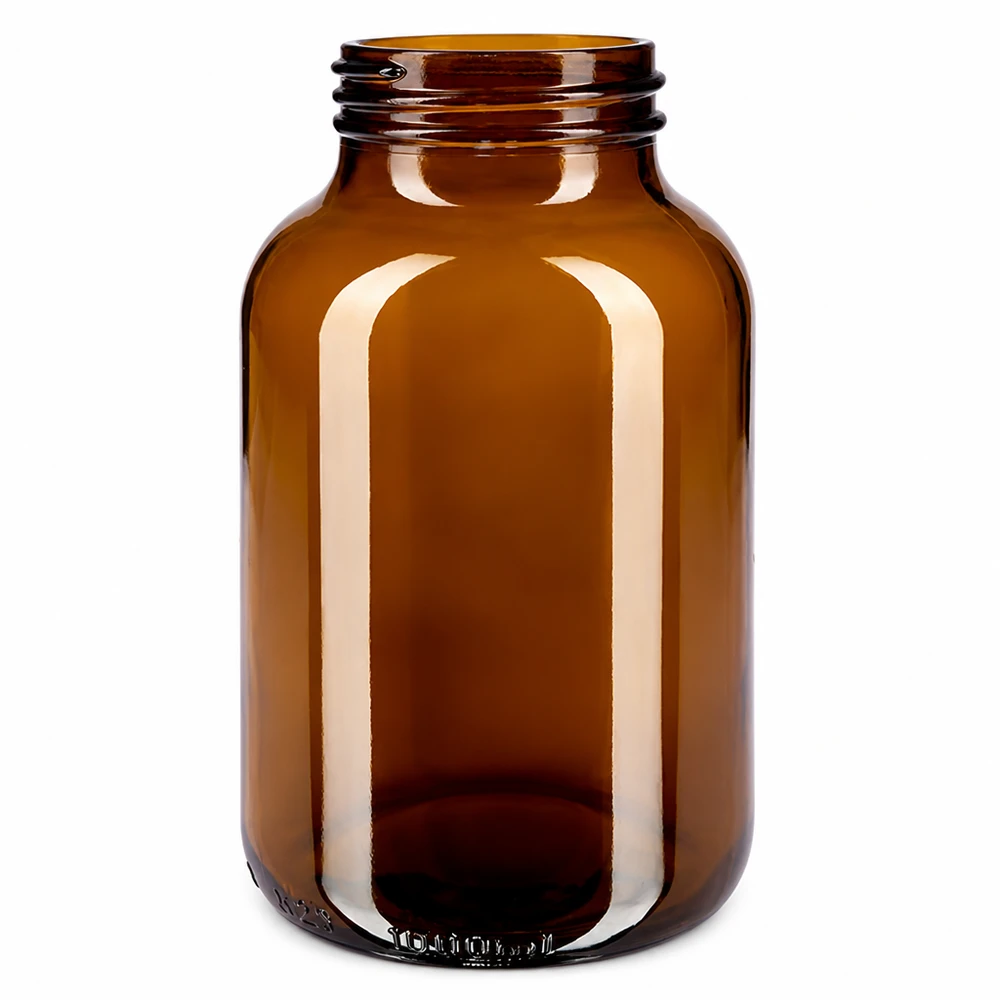 Butelka z szeroką szyjką o pojemności 1000 ml z bursztynowego szkła Bernsteinfarbene Glasflasche 1000ml mit breiter Öffnung für Pulver und Flüssigkeiten