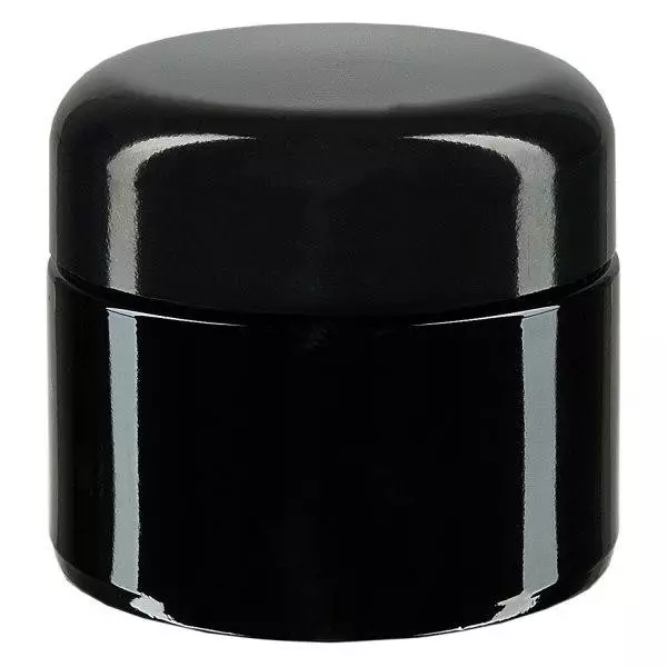 Słoik kosmetyczny z fioletowego szkła o pojemności 50 ml, z czarną pokrywką Słoik kosmetyczny z fioletowego szkła o pojemności 50 ml, z czarną pokrywką