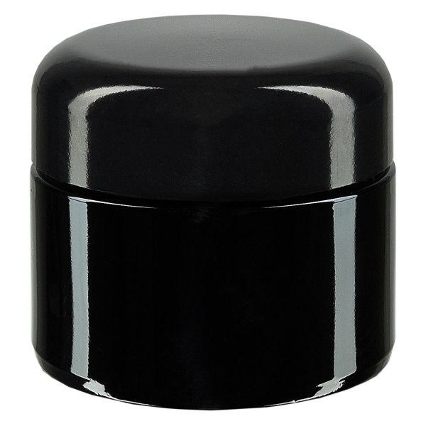 S&#322;oik kosmetyczny z fioletowego szk&#322;a o pojemno&#347;ci 50 ml, z czarn&#261; pokrywk&#261;