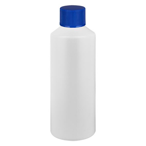 Butelka apteczna HDPE 100ml biała, z niebieskim SV Butelka apteczna HDPE 100ml biała, z niebieskim SV