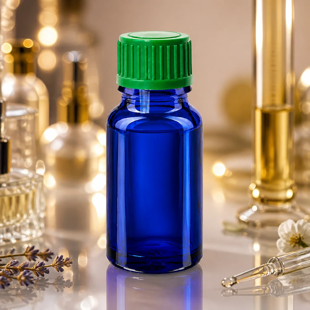 Butelka z kroplomierzem 10 ml 0,8 mm zielona STD BlueLine UT18/10 Wysokiej jakości niebieska szklana butelka 10 ml z zieloną nasadką do bezpiecznego przechowywania