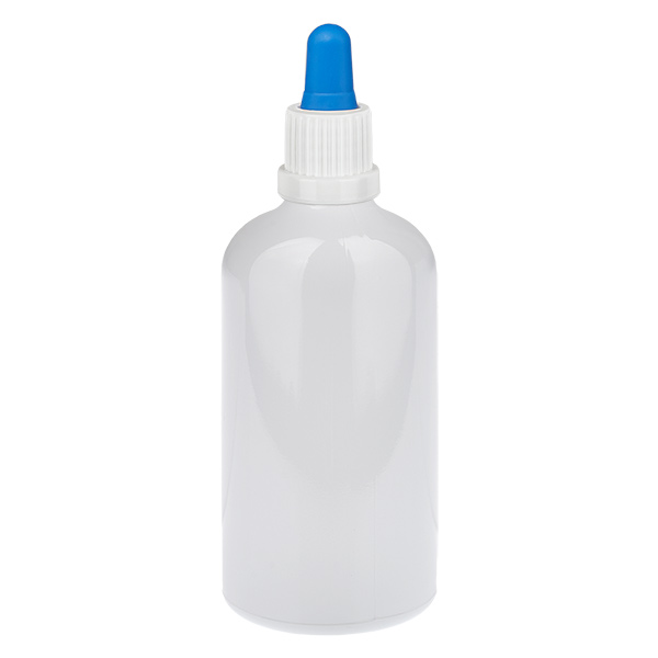 Butelka z pipetą 100 ml, biała/niebieska, zamknięcie zabezpieczające przed otwarciem WhiteLine UT18/100 Butelka z pipetą 100 ml, biała/niebieska, zamknięcie zabezpieczające przed otwarciem WhiteLine UT18/100