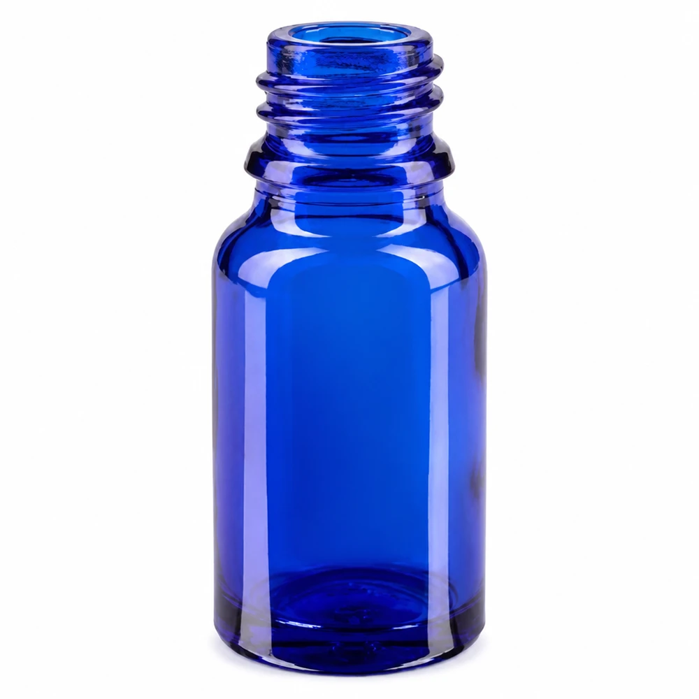 Niebieska szklana butelka 10 ml z gwintem UT18/10 do olejków eterycznych i perfum