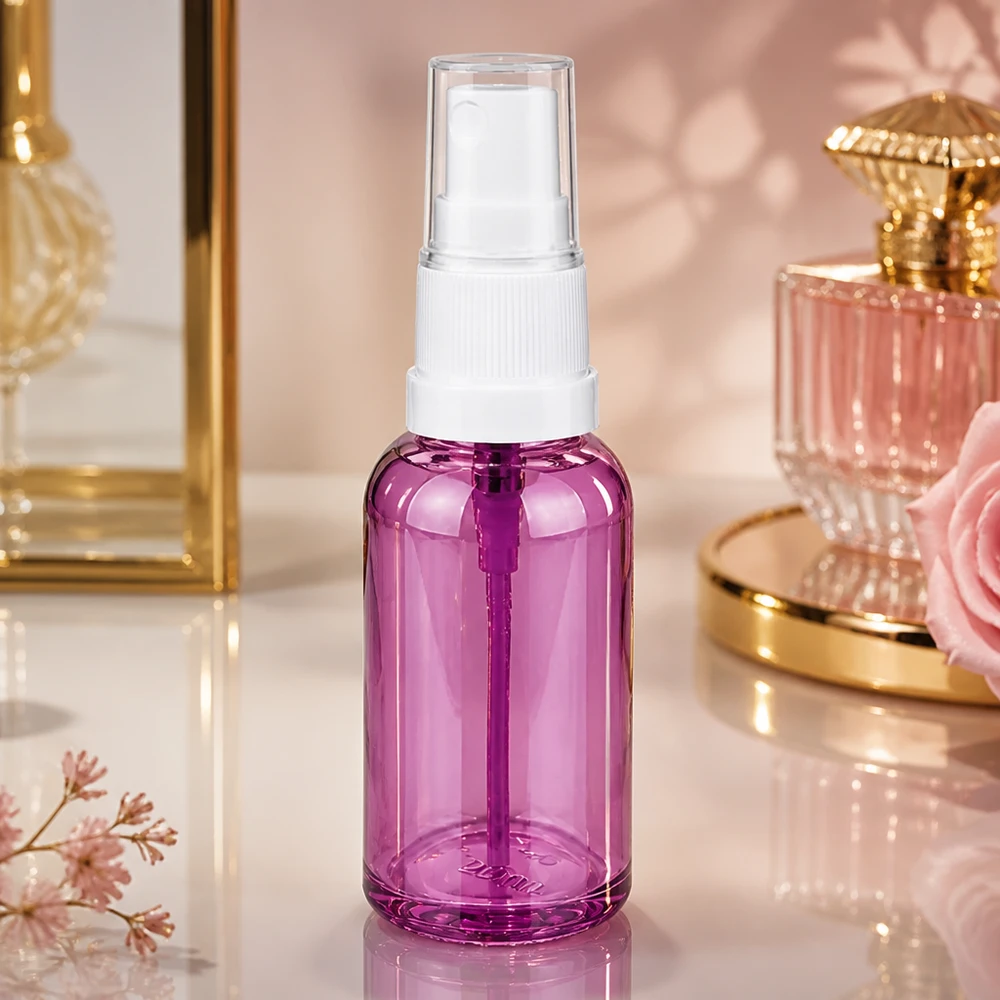 Butelka z rozpylaczem 30 ml biała/przezroczysta Standard PurpleLine UT18/30 Elegancka butelka z rozpylaczem o pojemności 30 ml w stylu Purple Line do luksusowych zastosowań kosmetycznych