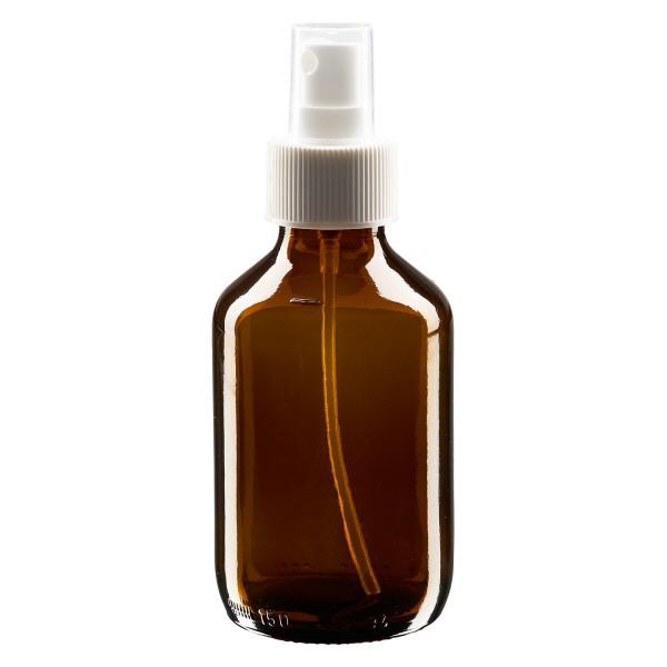 Butelka na lek 150 ml br&#261;zowa, z pompk&#261; rozpylaj&#261;c&#261; bia&#322;&#261; ApoGlas. Farmaceutyczna jako&#347;&#263; produkcji UE. Gwint 28 mm (PP28). (syrop, butelka z lekkiego szk&#322;a)