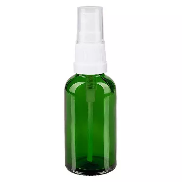 Butelka apteczna zielona 30ml spray top biały Butelka apteczna zielona 30ml spray top biały