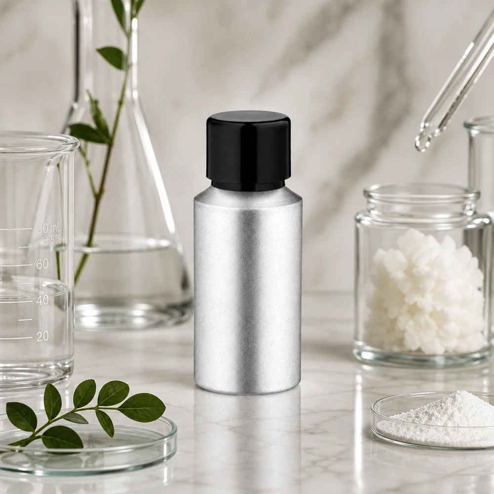 Butelka z barwionego aluminium o pojemności 30 ml z zakrętką Srebrna aluminiowa butelka 30 ml z czarną zakrętką do zastosowań laboratoryjnych i chemicznych