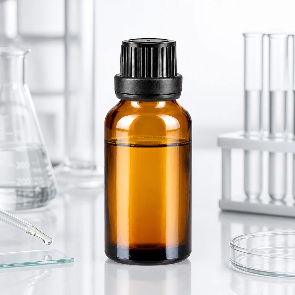 Butelka apteczna brązowa 20ml drip v. Pr. 2mm czarny OV Butelka z brązowego szkła o pojemności 20 ml z wkładem kroplomierzem 2 mm i zabezpieczonym przed dziećmi zamknięciem OV w kolorze czarnym