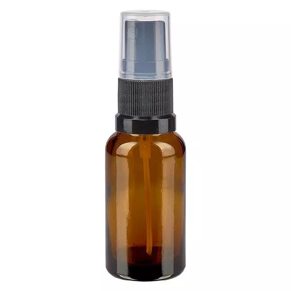 Butelka apteczna brązowa 20ml nasadka w sprayu czarna Butelka apteczna brązowa 20ml nasadka w sprayu czarna