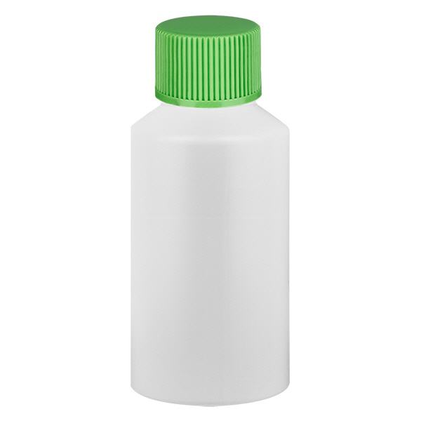 Butelka apteczna HDPE 50ml biała, z zielonym SV Butelka apteczna HDPE 50ml biała, z zielonym SV