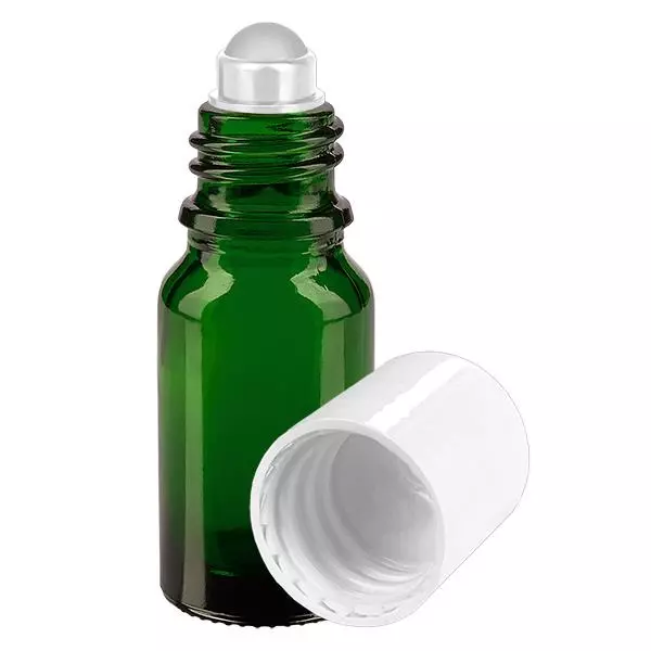 Butelka apteczna zielona 10ml nakrętka roll-on biała Butelka apteczna zielona 10ml nakrętka roll-on biała