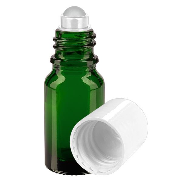 Butelka apteczna zielona 10ml nakrętka roll-on biała Butelka apteczna zielona 10ml nakrętka roll-on biała
