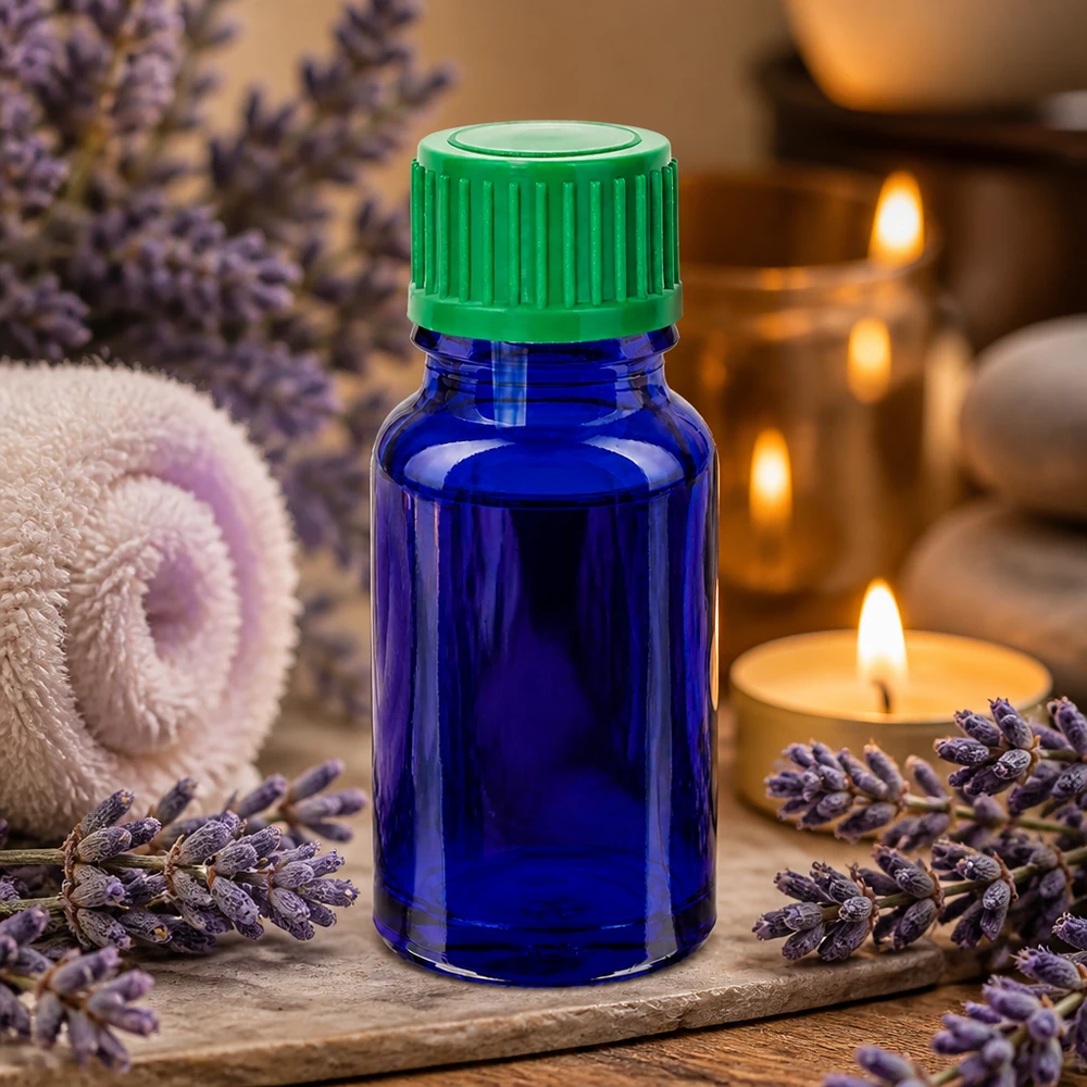 Butelka z kroplomierzem 10 ml 0,8 mm zielona STD BlueLine UT18/10 Niebieska butelka z zakraplaczem STD BlueLine 10 ml z zieloną zakrętką do aromaterapii