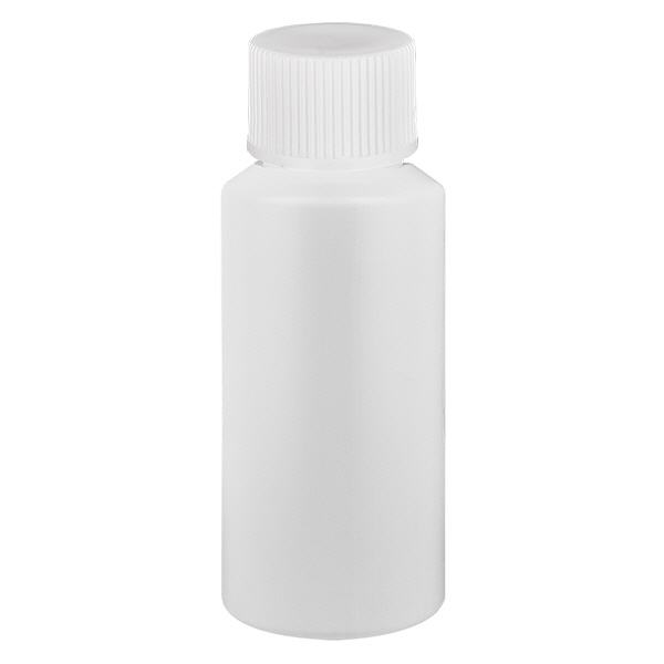 Butelka apteczna HDPE 30ml biała, z białym SV Butelka apteczna HDPE 30ml biała, z białym SV