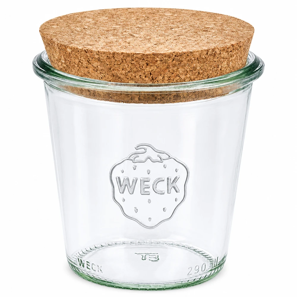 WECK słoik 290ml RR80 z pokrywką z naturalnego korka przezroczysty słoik do przechowywania i konserwowania
